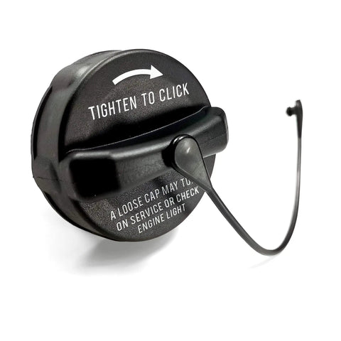 Black fuel cap for 2003-2018 Jeep Wrangler JK TJ Liberty Patriot Cherokee and Dodge Ram Journey, shown side view