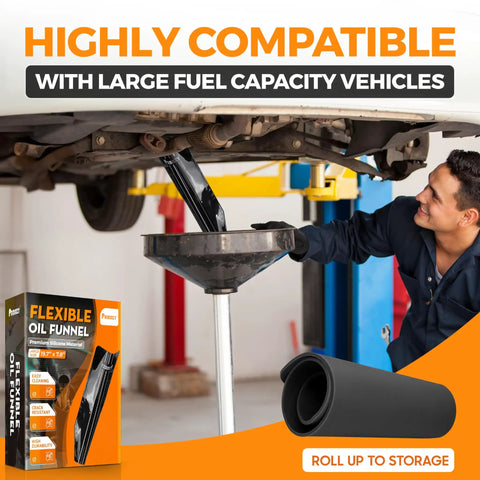 Mechanic using Silicone Oil Funnel Large 19.7 Inch By 7.87 Inch Reusable Foldable Spill Free Draining Tool for oil change on car