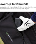 Golfer placing Air Automatic Golf Game Tracking System with Ai GPS Rangefinder into a black Arccos bag pocket.