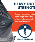 55 Gallon Heavy Duty Trash Bags With Drawstring Closure For Office Janitorial And Facility Use, Black Leak Resistant Waste Can Liners