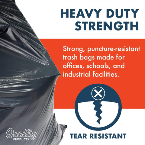 55 Gallon Heavy Duty Trash Bags With Drawstring Closure For Office Janitorial And Facility Use, Black Leak Resistant Waste Can Liners