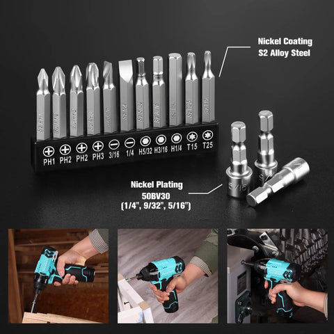 12V Cordless Impact Driver Kit With 885 In Lbs Torque For Quick Smooth Tackling Of Tough Jobs Variable Speed 0 2400 RPM LED Light 11 Screwdriver Bits 3 Nut Driver Bits Tool Bag Battery And Charger Included