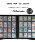 Open 16 Pocket Top Loader Binder That Holds 704 Top Loaders With Side Loading Album displaying trading cards and pocket details