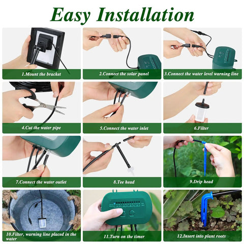Easy installation steps for Solar Drip Irrigation System Auto Watering Kit For 15 Pots With 49 Ft Hose Anti Siphon Garden
