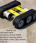 Robot Tank Chassis For Arduino Raspberry Pi Microbit Diy STEAM Education Premium Metal Tracked Robotic Chassis Control Platform For Teaching And Experiments All Terrain Mobility Gold shown with metal frame and plastic tracks