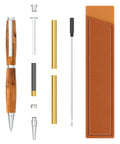 10 Pack Silver Twist Slimline Woodturning Pen Kit Set With Black Ink Bonus Covers And Lathe Turning Essentials shown disassembled with case