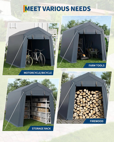 Portable Outdoor Storage Shed With Roll Up Zipper Door And Vent 240G Built Tough Waterproof PE Tarp UV Resistant Carport images