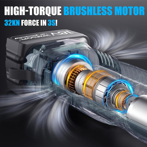Close-up of 18V brushless motor with 32kN crimp power from Pro Press Tool For Copper Pipes With 32kN Crimp Power 18V Brushless Motor Includes Six US Standard Jaws From One Half Inch To Two Inch 2x 4Ah Batteries Heavy Duty Propress Electric Pipe Crimping Kit For Fast Leak Free Plumbing