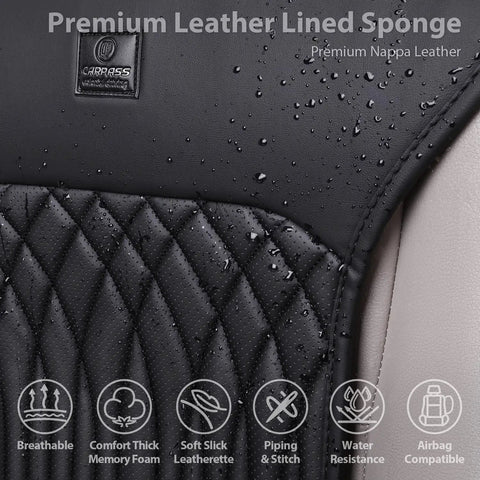 All Season Waterproof Nappa Leather Car Seat Protector and Seat Saver, black, with breathable cushions and storage pocket detail