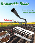 Iron Weeding Rake 2.0 With 8 Teeth Carbon Steel Garden Weeder Tool with removable blade shown in a field.