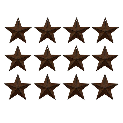 Rusty Black Metal Barn Star Wall And Door Decor Set Of 12, 3 Inch Primitive Rustic Antique Vintage Style Indoor Outdoor Accent Pieces