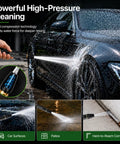 High Pressure Car Wash Water Gun With Adjustable Garden Hose Nozzle spraying water on a car