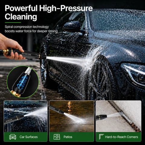 High Pressure Car Wash Water Gun With Adjustable Garden Hose Nozzle spraying water on a car
