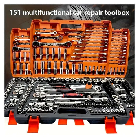 Premium 150 Piece Socket Ratchet Wrench Set With Sturdy Hanging Tray For Auto Repair And Household Fixes Badass Mechanics Gear Built Tough for garage tools and vehicle repairs.