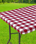 Buffalo Plaid Elastic Waterproof Fitted Vinyl Tablecloth With Flannel Backing Windproof Non Slip Outdoor Dining Table Cover For Camping And Backyard Hangouts Burgundy And White 30 By 72 on outdoor picnic table