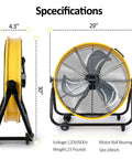 Dimensions of Beast 24 Inch Industrial Drum Fan High Velocity Heavy Duty Metal Blower 8800 CFM 3 Speed Tilt 360 Degree 1/3 HP Motor