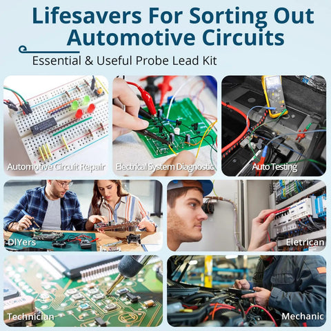 Back Probe Kit 35 Piece Automotive Test Leads Set With Storage Box in use for various circuit diagnostics