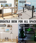 47.2 Inch Electric Standing Desk With Wood Desktop Height Adjustable Sit Stand Workstation shown in various room setups.