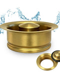 Heavy Duty Garbage Disposal Flange With Sink Drain Stopper, 304 Stainless Steel Brushed Gold Kitchen Adapter, Rust Resistant And No Hassle Install For Modern Homes, shown with water splashes.