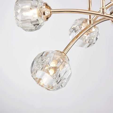 Spuntnik Crystal Ceiling Light Fixture With Six G9 Base Bulbs, Semi Flush Mount, D16 x H10, Clear Crystal With Shining Gold Finish Metal Frame, Modern Glam Accent Lighting For Living Rooms, Dining Rooms, And Hallways