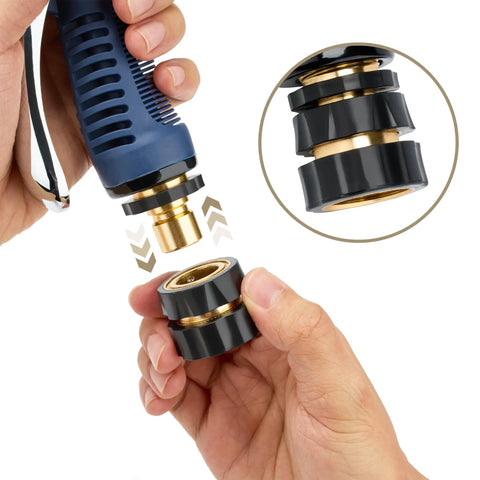 Three Quarter Inch Garden Hose Quick Connector Kit With Male And Female Ends Includes Extra Rubber Washers No Fuss Leak Proof
