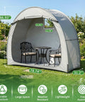 Bike Tent Outdoor Portable Bicycle Storage Shed With 210D Oxford Fabric PU4000 Waterproof Cover, shown with chairs and table inside