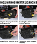 Diamond Surface Conditioning Drum 4.5 Inch 36 Grit Wire Drawing Wheel installation on burnishing machine with mounting instructions.