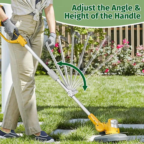 Person using Upgraded Ergonomic Weed Eater Handle With Non Slip Grip Adjustable Shoulder Harness And Bracket Clamp Universal Back Saver Trimmer Handle Extension For Easy Lawn Care And Yard Trimming
