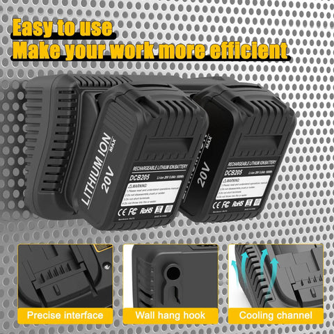 DCB102BP Replacement Charger For DeWalt 20V Max Dual Battery Charging Station With USB Ports, wall-mounted view