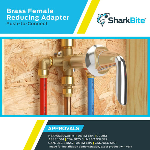1/2 Inch To 3/4 Inch Push To Connect Brass Reducing Adapter FNPT Female End To Pipe Fitting For PEX Copper CPVC PE-RT HDPE installed