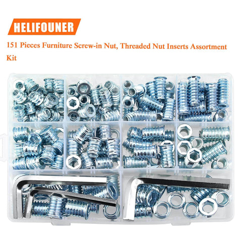DIY Ready 148 Piece Threaded Inserts Kit For Wood With 1/4-20, 5/16-18, 3/8-16 Coarse Threads And Included Hex Wrench