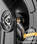 Close-up of Premium Steel Retractable Air Hose Reel With Dual Arm Three Eighths Inch By Sixty Five Feet Hybrid Polymer Hose