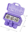 AlumiConn Wire Connectors 2500 Pack Purple Electrical Aluminum Copper Wiring Repair Kit with three screws and dimensions shown.