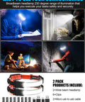Ultra Bright 1000 Lumen USB Rechargeable Headlamp With 230 Degree Broadbeam And Red Taillight Lightweight Waterproof Head Lamp