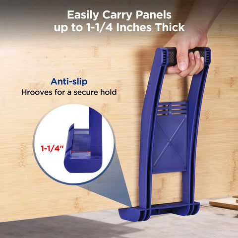 WORKPRO drywall carrier, blue front-view panel lift with anti-slip grooves for plywood/drywall up to 1-1/4 in thick