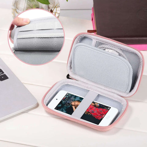 Heavy Duty Fly Pink Glitter MP3 And MP4 Player Case Grab And Go Travel Bag For Ipod Touch with mesh pocket and strap.
