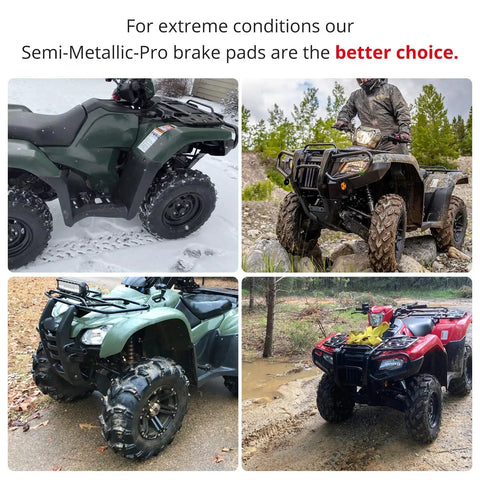 Four Honda ATVs equipped with Semi Metallic Pro Front Brake Pads For Honda ATV Rancher 420 Foreman 500 520 Rubicon 500 520