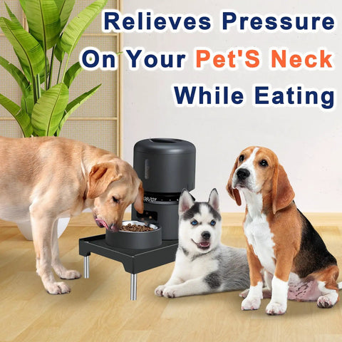 Hella Sturdy Raised Dog Feeder Stand And Elevated Cat Food Holder with dogs using it to eat, designed to relieve neck pressure.