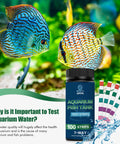 Ultimate 7 Way Aquarium Test Strips Fish Tank Water Test Kit For Freshwater And Saltwater Ponds 100 Count near colorful fish.