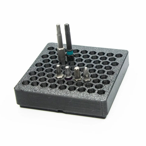 Modular 1/4-Inch Hex Bit Organizer System With 77 Slots For Fast Access Driver Bit Holder in black finish, side view.