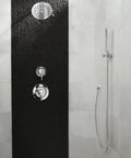 Velocity Chrome Two-Function Rain Shower Head With Immersion Technology, 8-Inch Wide Spray installed in modern bathroom
