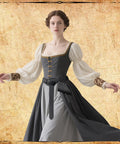 Person wearing a Medieval Sword Belt Frog Holster For Viking Swords, Ren Faire LARP Cosplay Accessory with flowing dress.
