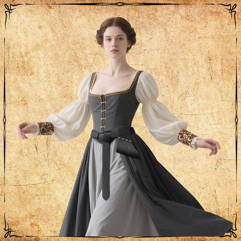 Person wearing a Medieval Sword Belt Frog Holster For Viking Swords, Ren Faire LARP Cosplay Accessory with flowing dress.