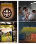 Wireless LED Picture Light illuminating dartboard, bathroom mirror, landscape photo, bookshelf; rechargeable, dimmable 32 LEDs
