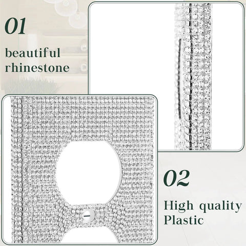 Close-up of a 10 Pack Silver Rhinestone Wall Plate Outlet Covers Bling Decor For Home Rooms showing rhinestones and plastic details.