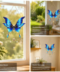 Butterfly Wind Chime Craft Kit In Blue Acrylic Base With Upright Metal Wire, hanging in window decor and home interior
