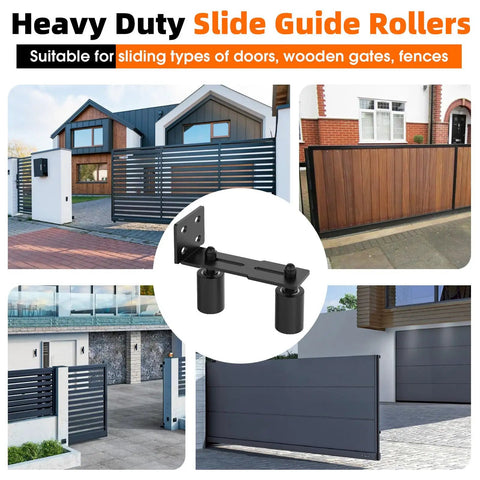 Heavy Duty Sliding Gate Guide Roller Hardware Kit With 3 Inch Black Nylon Wheels And Steel L Bracket, for gate installation