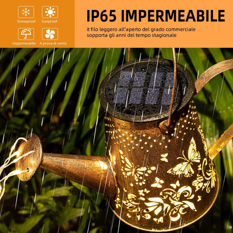 Solar Watering Can Lantern With Butterfly LED Lights Waterproof Hanging Garden Decor For Yard Patio Lawn Outdoor Vibe Lighting Upgraded Solar Panel dripping in rain