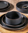 Top Tier Real Deal 12 Piece Stoneware Dinnerware Set With Sleek Matte Finish Includes Four Dinner Plates Salad Dishes And Cereal Bowls Lead Free on table.