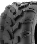 Close-up of directional knobby tread on 20x10-8 off-road tire for ATVs and lawn mowers, part of Two Pack Off Road Tires For ATVs And Lawn Mowers 20x10-8 And 20x10x8 6 Ply Directional Knobby Tread For Mud Sand Rocks All Terrain Performance Fits 8 Inch Rims Durable Tire Set.